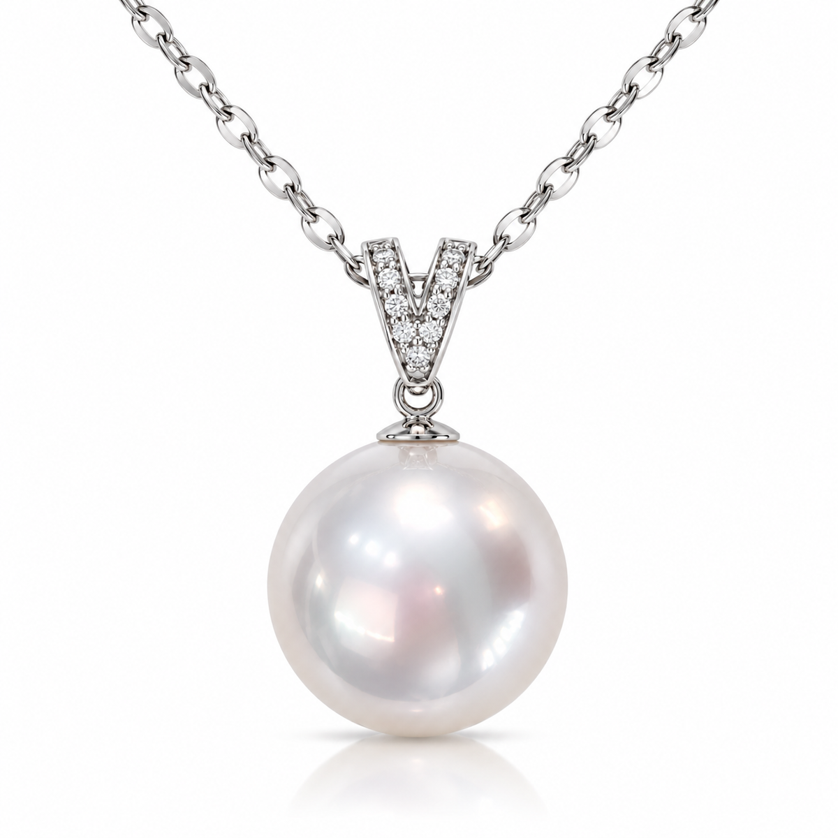Premium 13mm Round Australian White Southsea Pearl - 18KT White Gold with Natural Diamonds