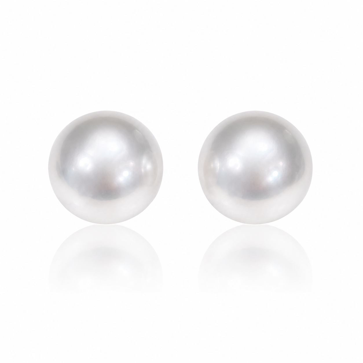 11mm Round Australian White Southsea Pearl Earring Studs - 18KT White Gold