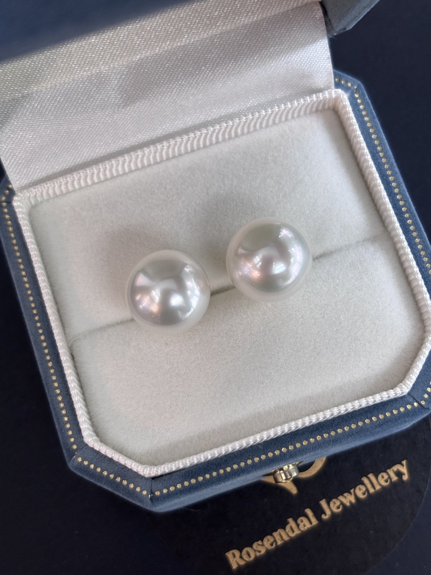 12mm Semi Round Australian South Sea Pearl Earring Studs - 18kt Yellow Gold