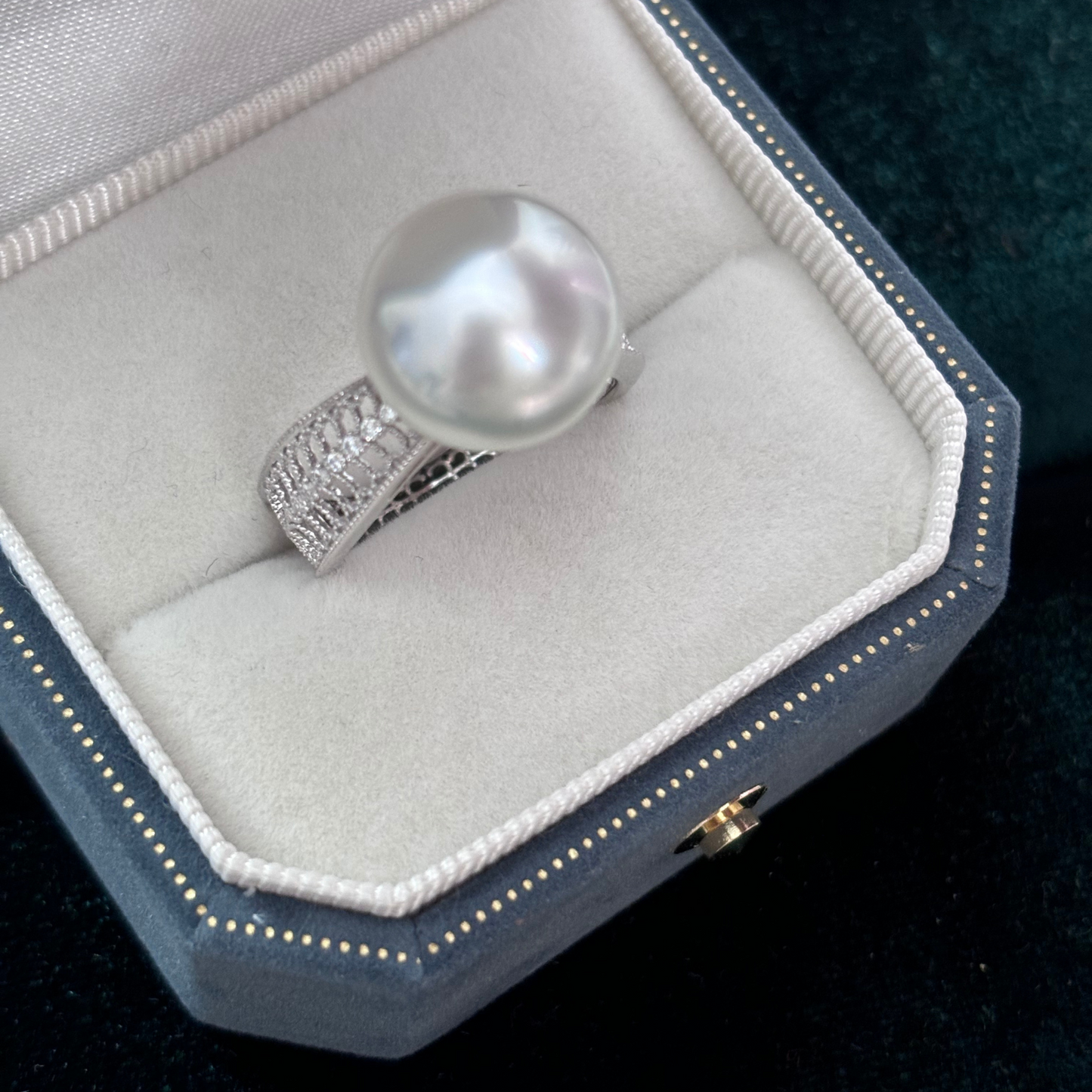 Made to Order - Ethereal Lace Pearl Ring - White gold