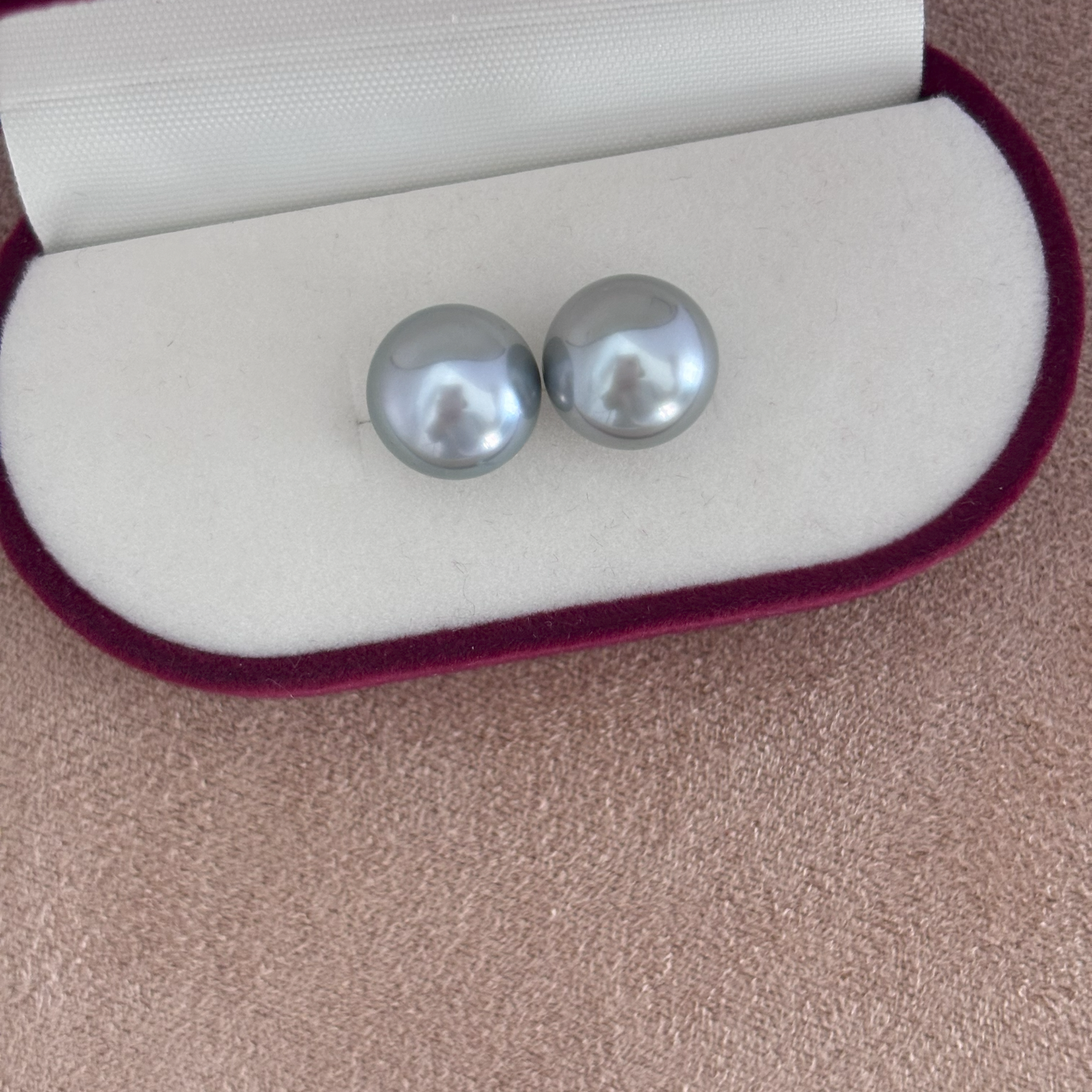 Made to Order - 12mm Round Tahitian Pearl Earring Studs Silver - White Gold