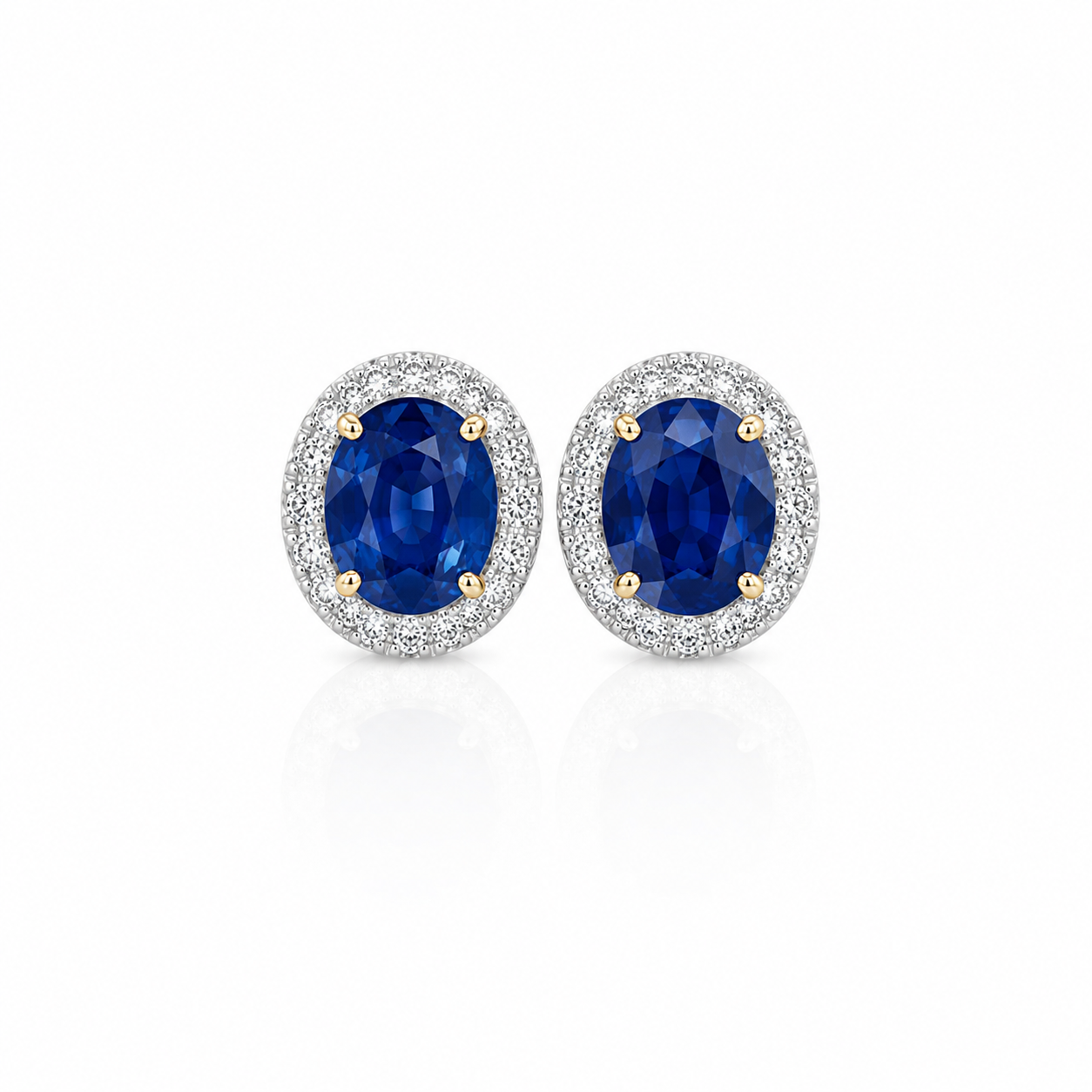 2.7CT Natural Blue Sapphire (H) Earring Studs - 18KT White Gold with Natural Diamonds