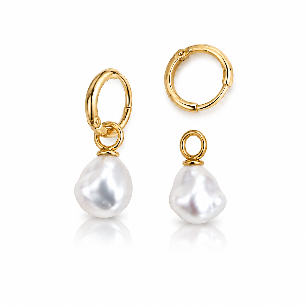 8mm - 9mm Keshi White Southsea Earring Hoops - 18KT Yellow Gold Bails