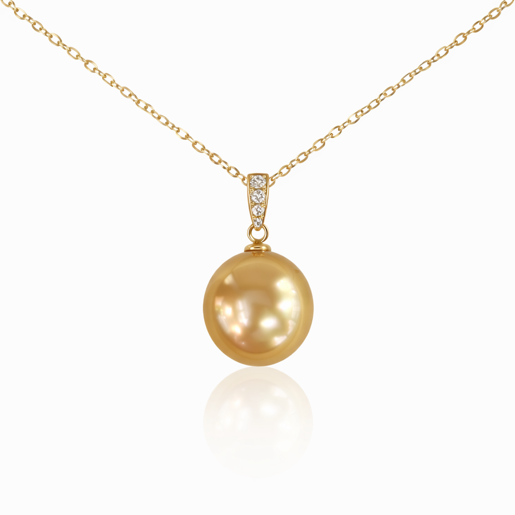 10mm -11mm Round Gold South Sea Pearl Pendant - 18kt Yellow Gold