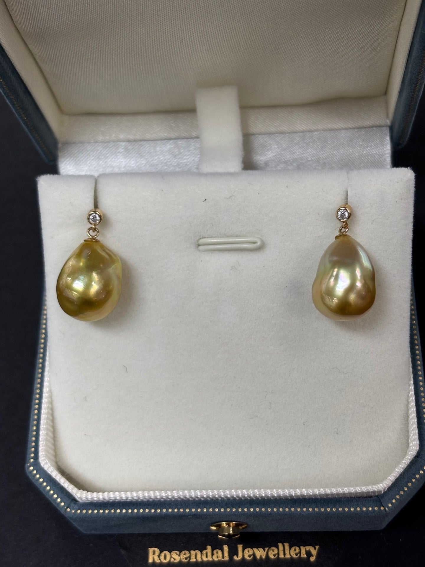 11mm-12mm Baroque Golden South Pearl Earings -18kt Yellow Gold