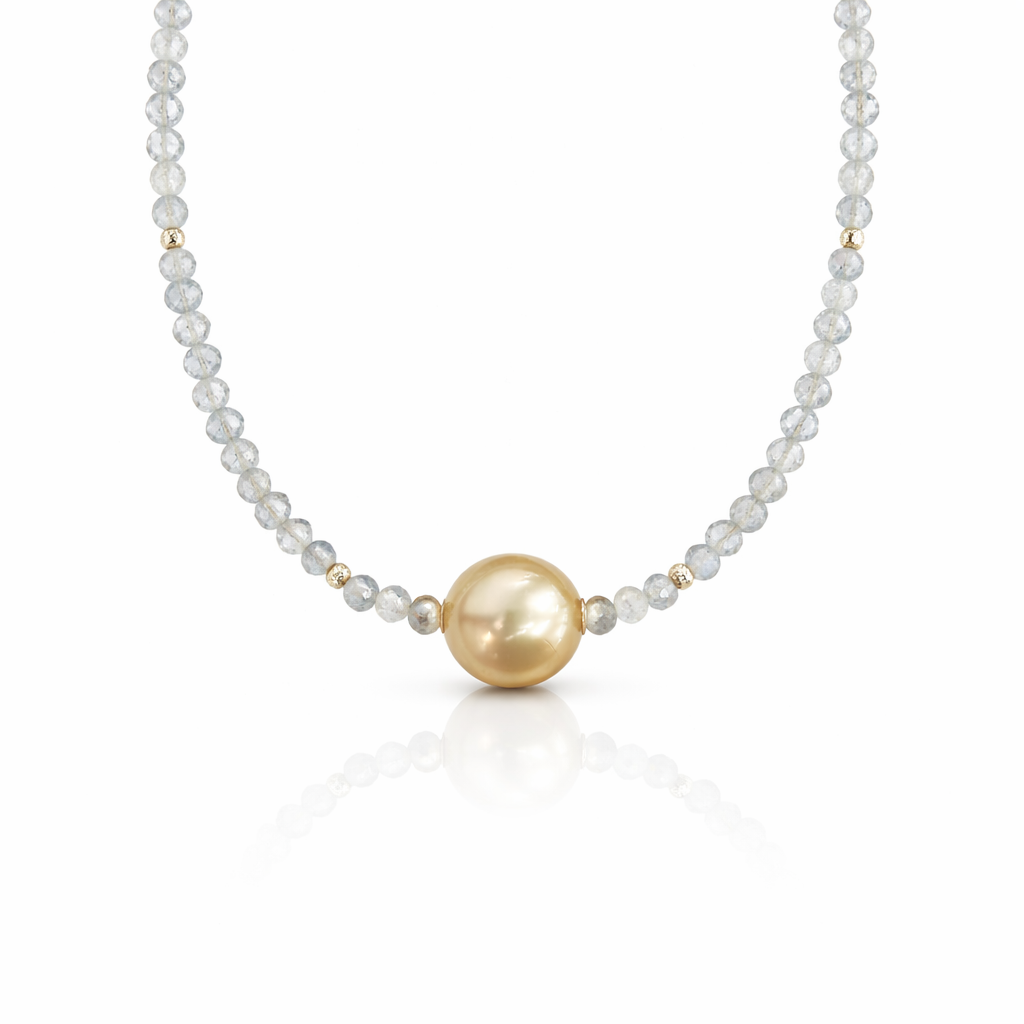 Labradorite Bead Strand with a Golden South Sea Pearl