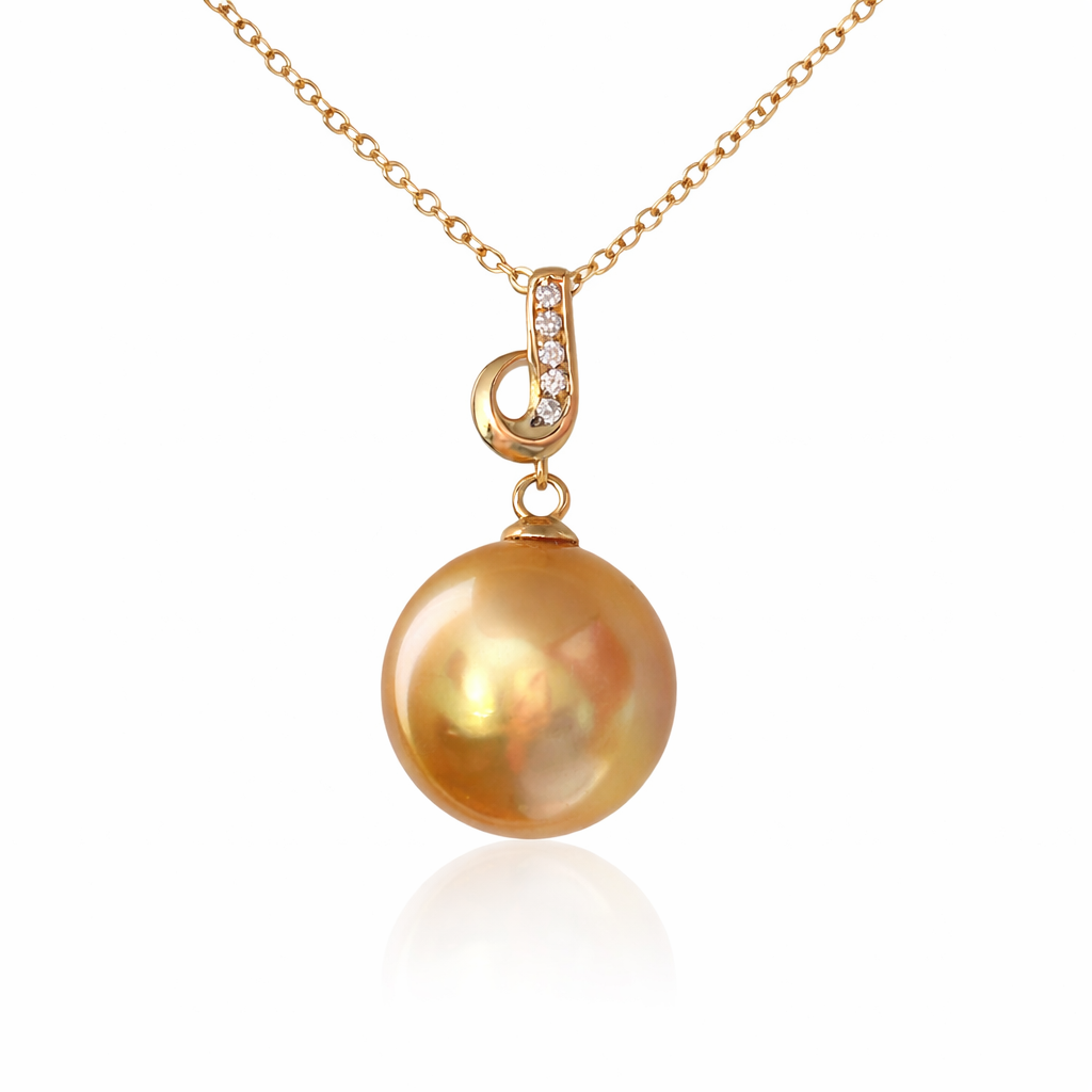11mm Oval Gold South Sea Pearl Pendant - 18KT Yellow Gold