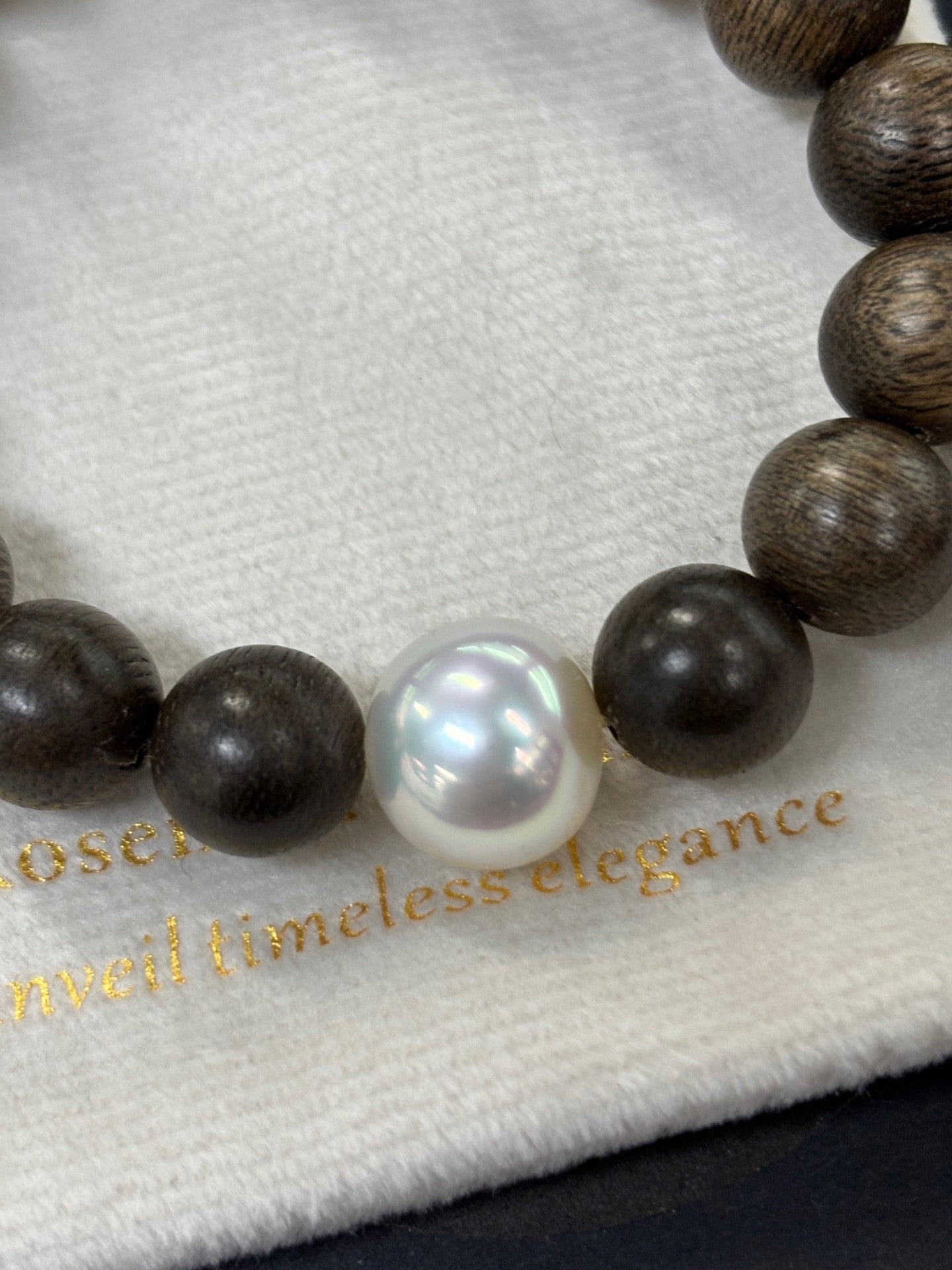 Gem Lustre - Sandalwood Bead Bracelet with 13mm White South Sea Pearl