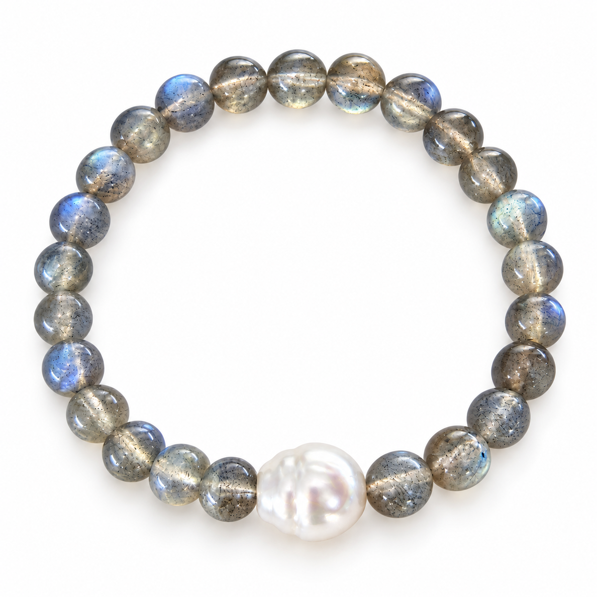 Labradorite Bead Bracelet with a White Southsea Pearl