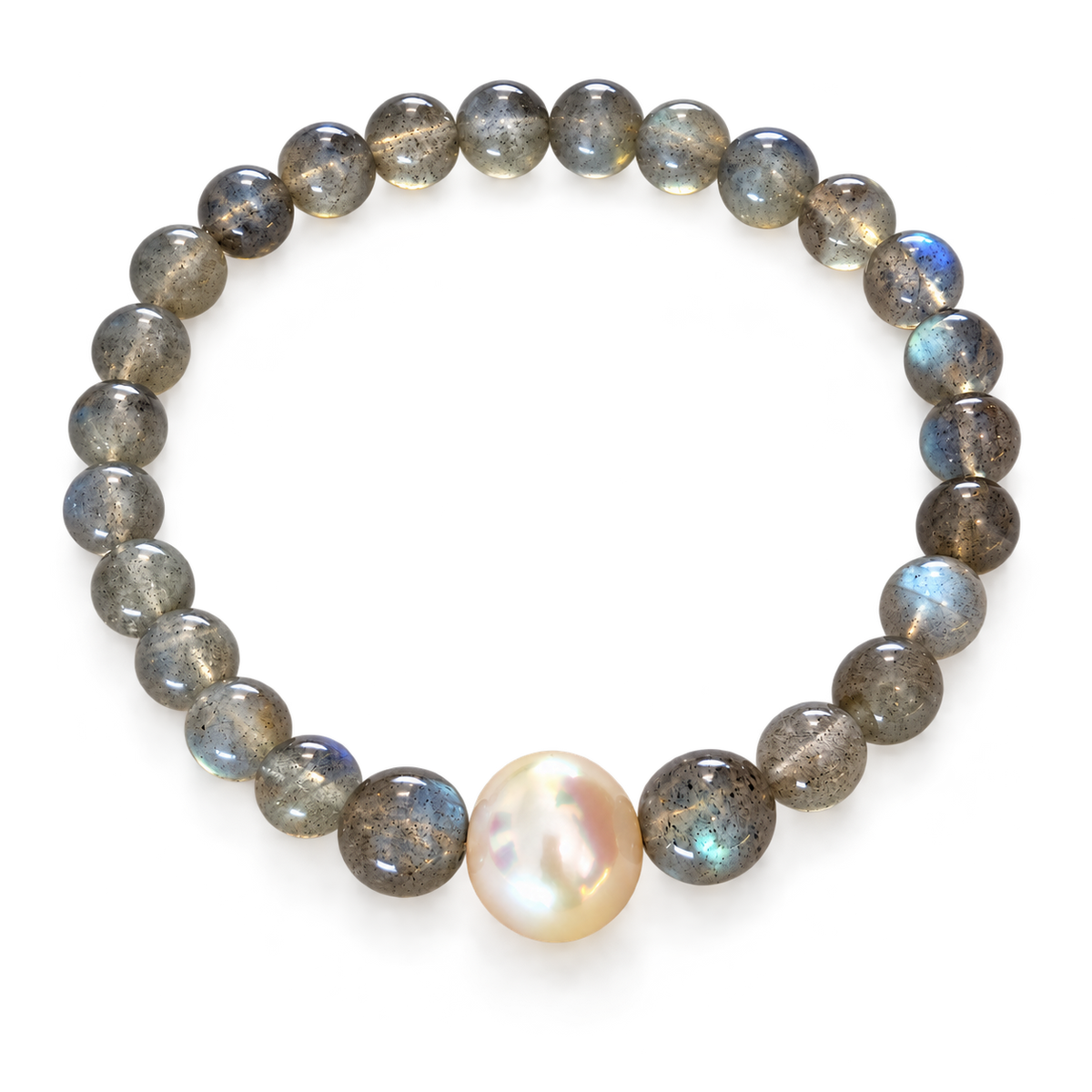 Labradorite Bead Bracelet with a Golden Southsea Pearl
