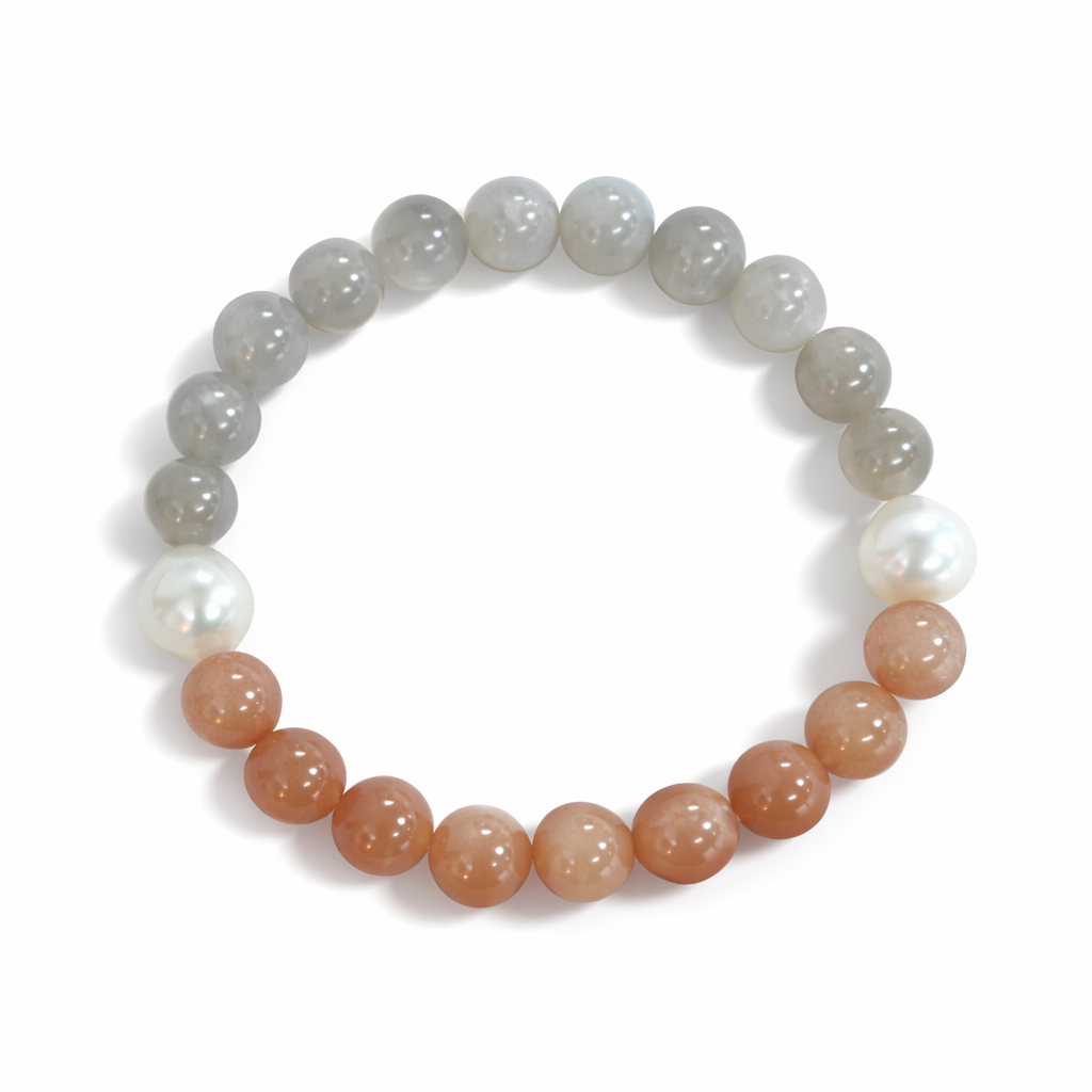 Natural Moonstone Bead Bracelet with Two White Southsea Pearls