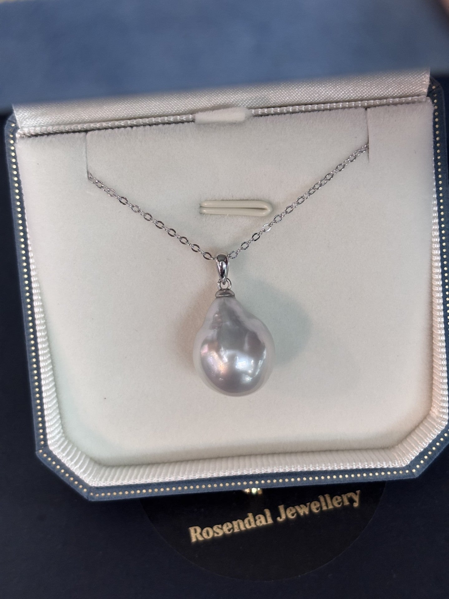 14mm Large White South Pearl Baroque Pendant - 18kt White Gold