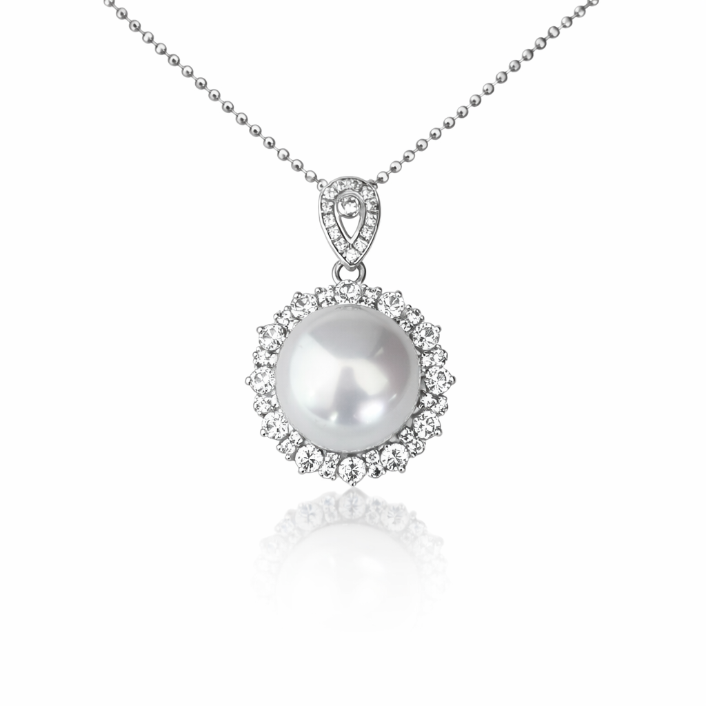 10mm Semi Round White Southsea Pearl Pendant - 18kt White Gold
