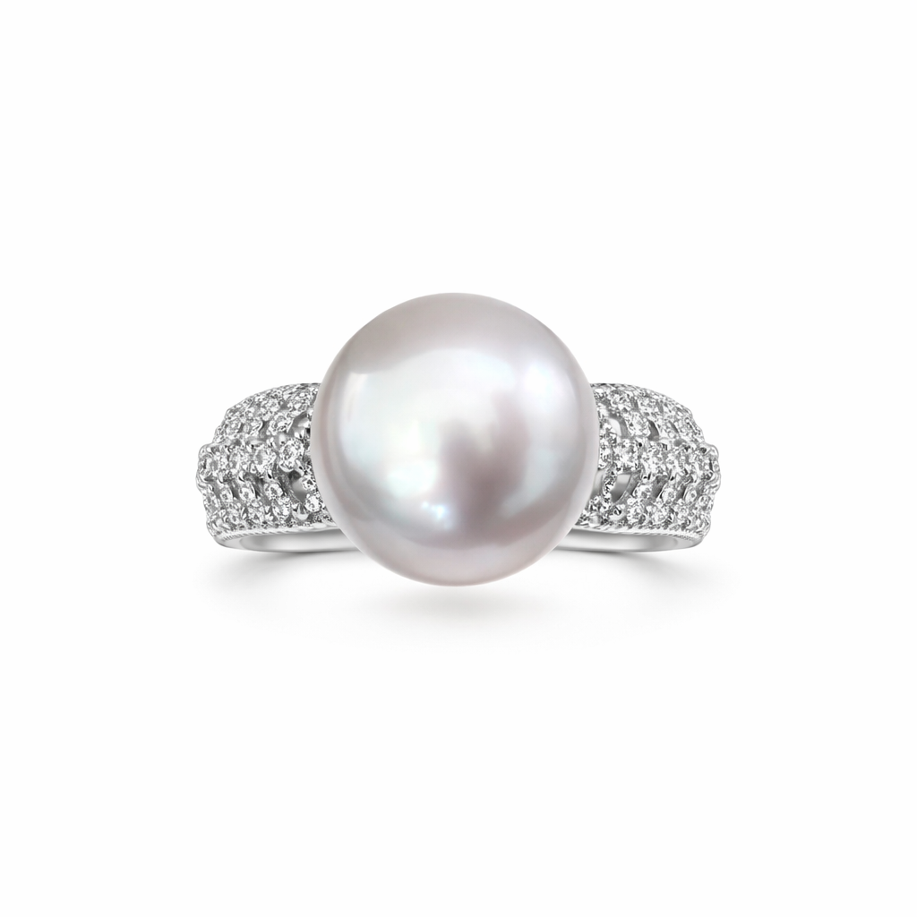 Made to Order - Ethereal Lace Pearl Ring - White Gold