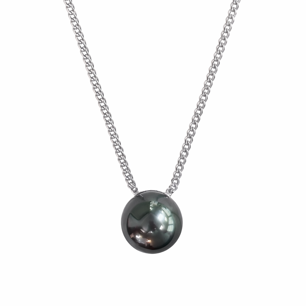 12mm-13mm Semi-Round Peacock Green Tahitian Pearl Pendant - 18KT White Gold