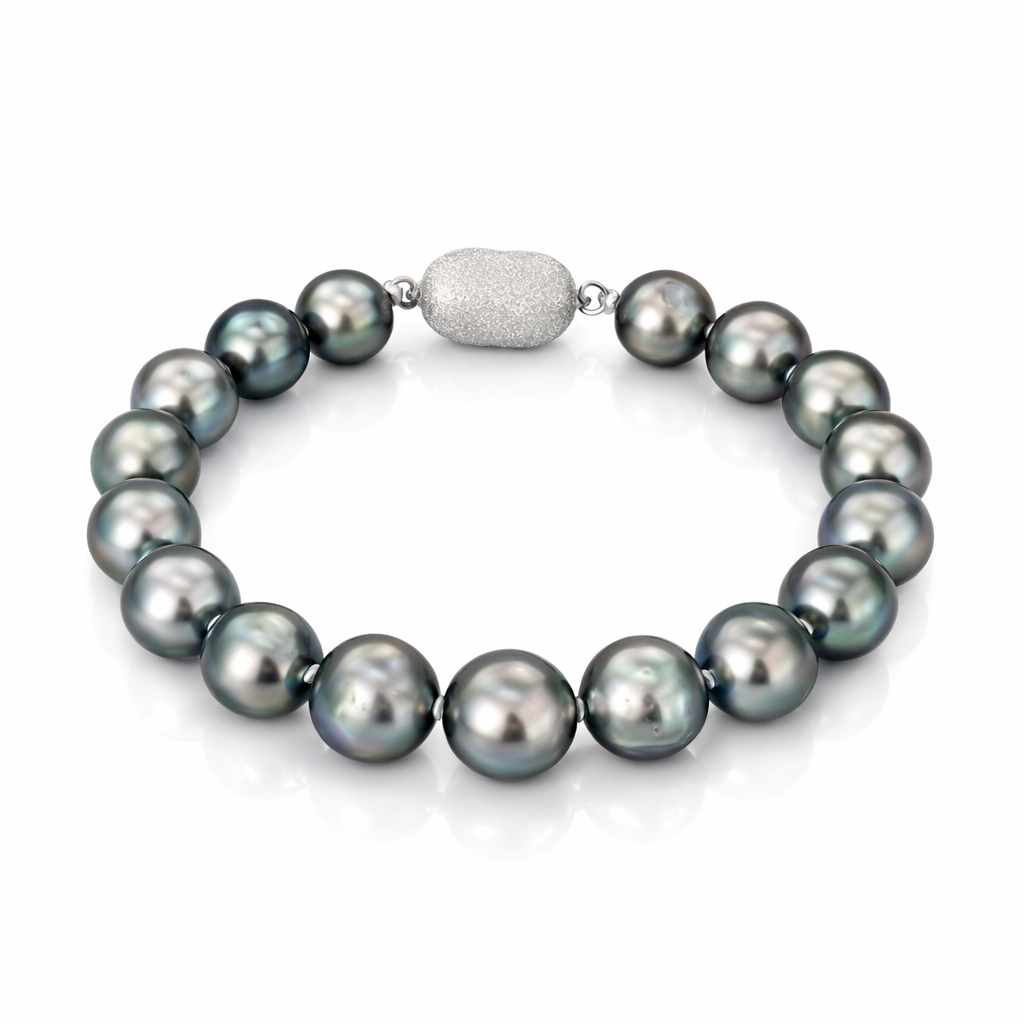 Tahitian Pearl Green Overtone Bracelet - Sterling Silver Clasp