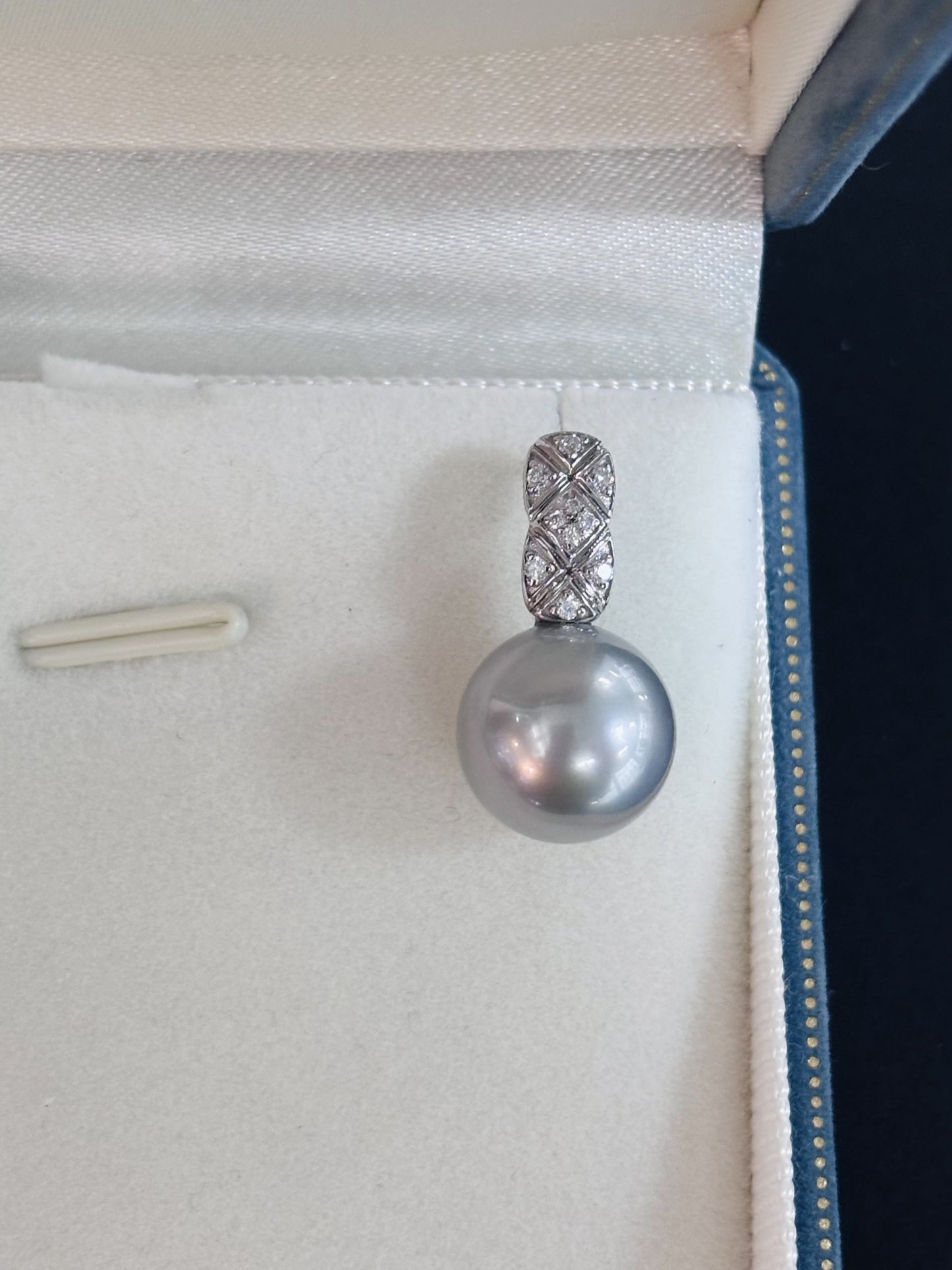 Made to order - 11mm - 12mm Round Tahitian Silver Pearl Earrings - 18kt White Gold