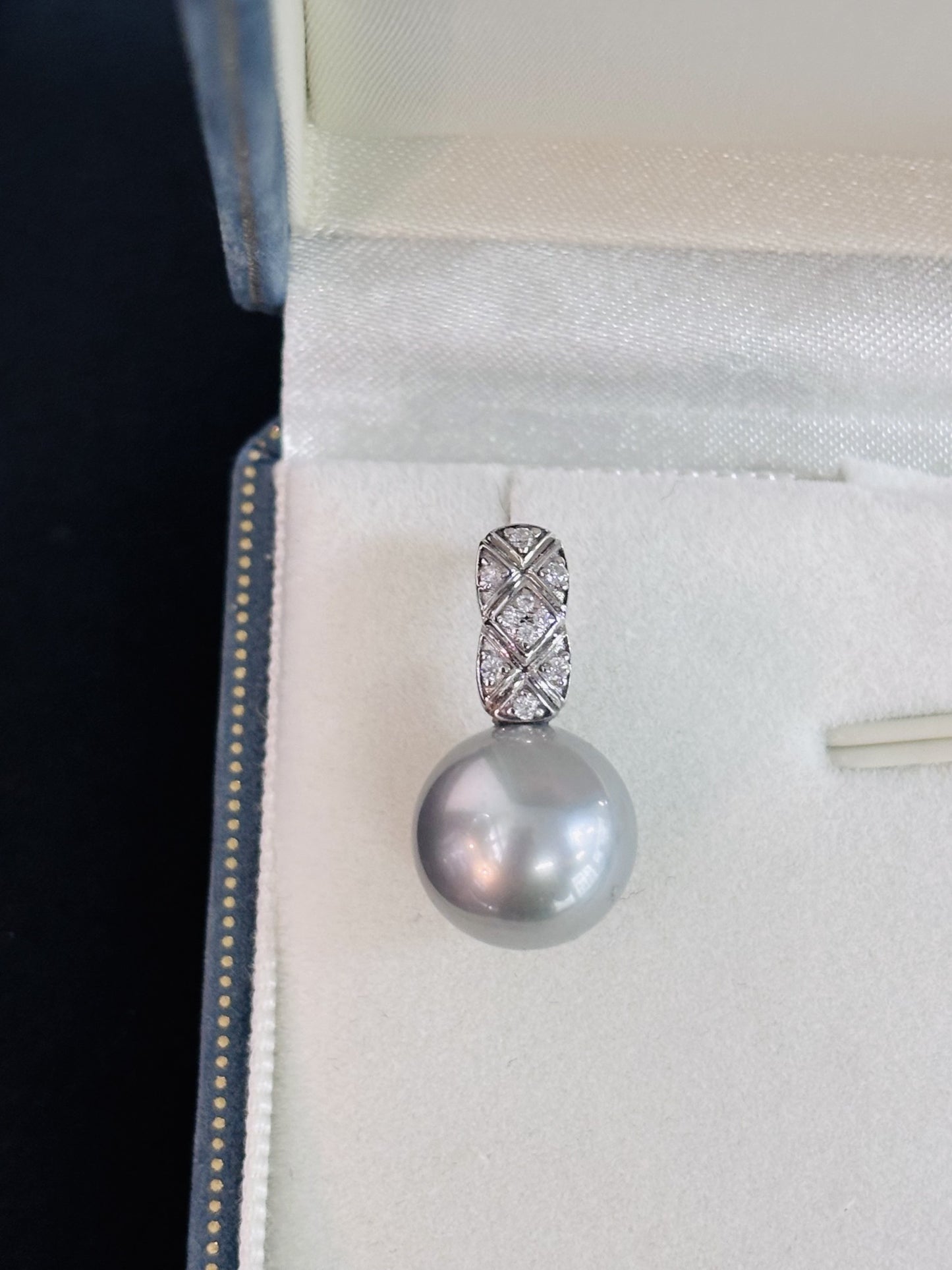Made to order - 11mm - 12mm Round Tahitian Silver Pearl Earrings - 18kt White Gold