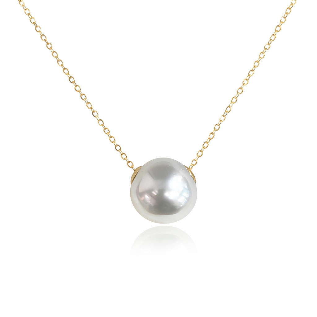 12mm - 13mm Triangle Australian White Southsea Pearl Pendant Floating - 18KT Yellow Gold