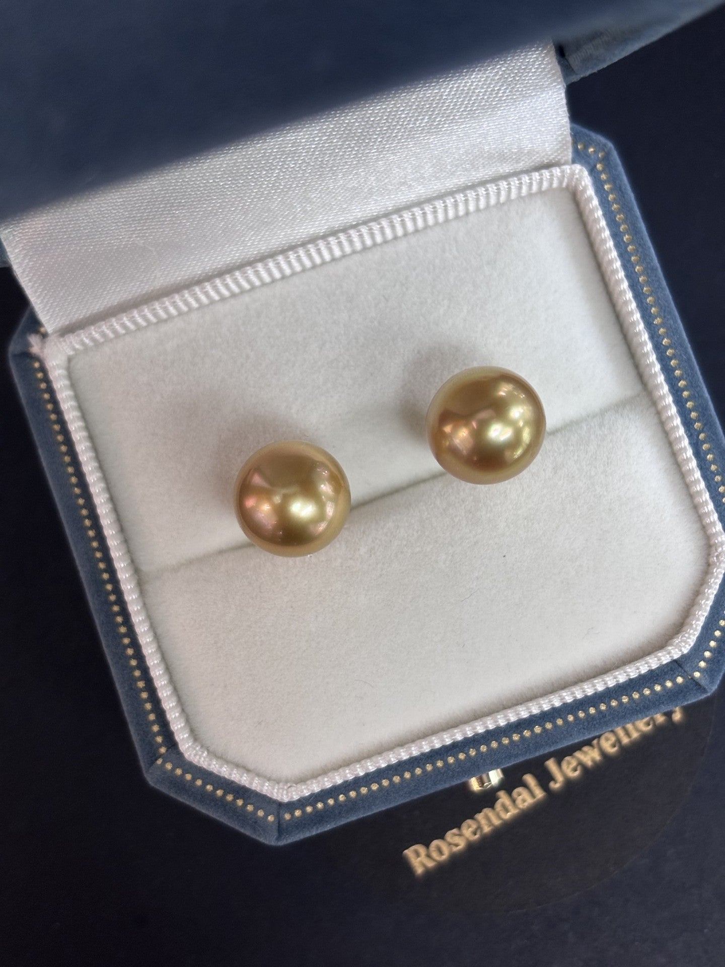 10mm-11mm Semi-Round Golden South Sea Pearl Earring Studs - 18kt Yellow Gold