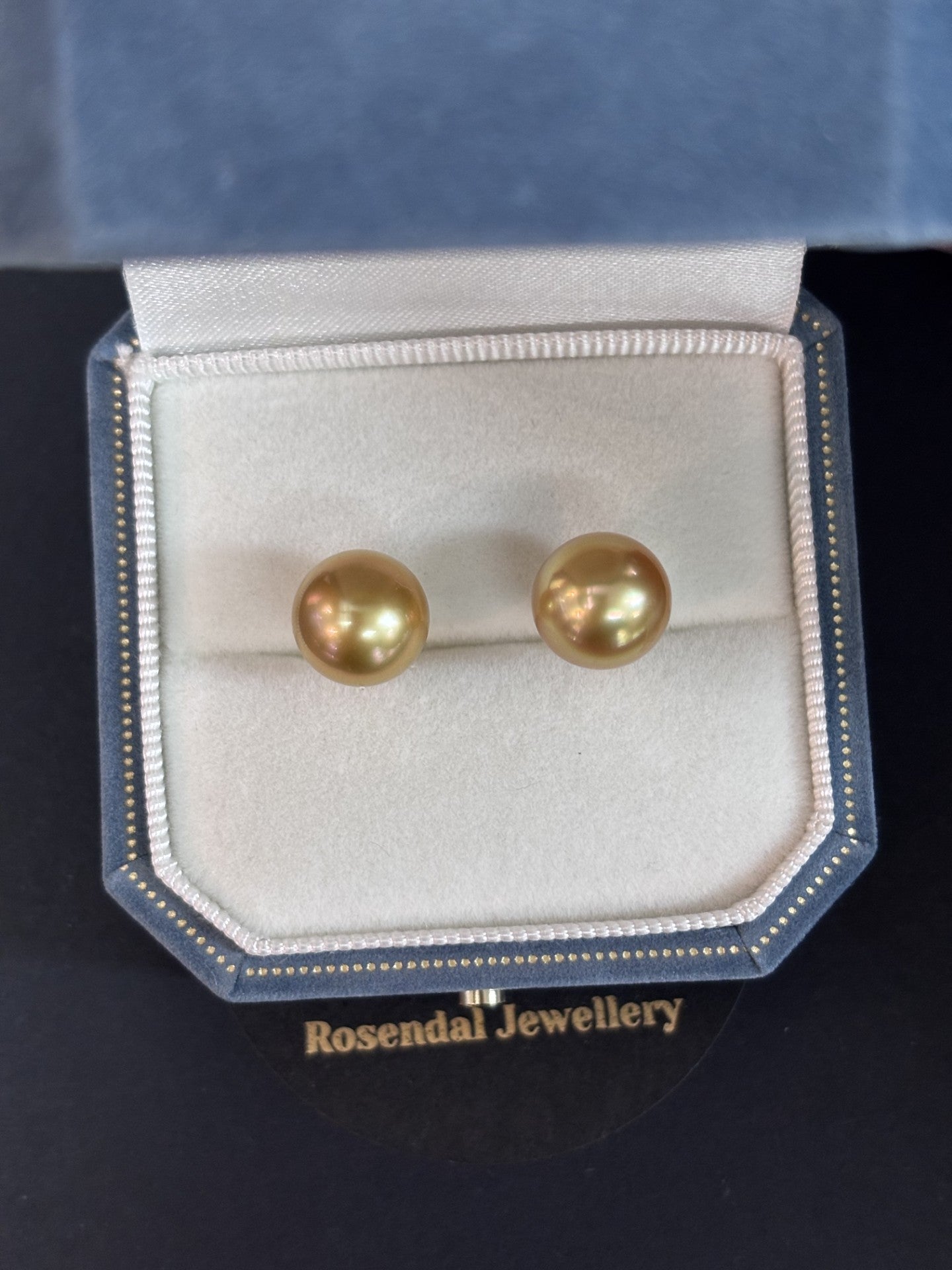10mm-11mm Semi-Round Golden South Sea Pearl Earring Studs - 18kt Yellow Gold