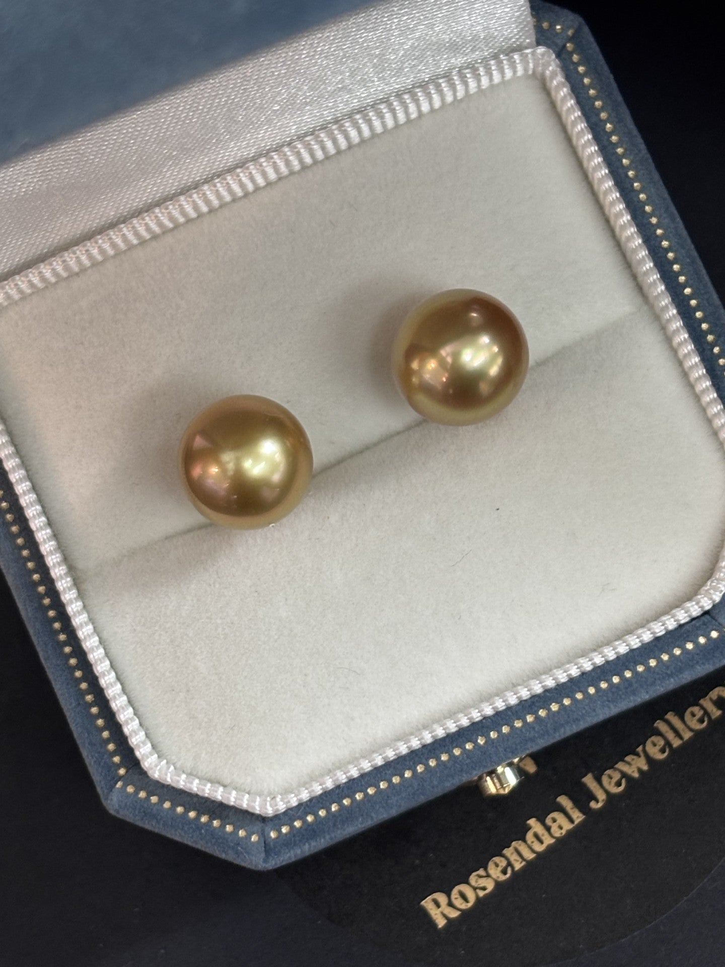 10mm-11mm Semi-Round Golden South Sea Pearl Earring Studs - 18kt Yellow Gold