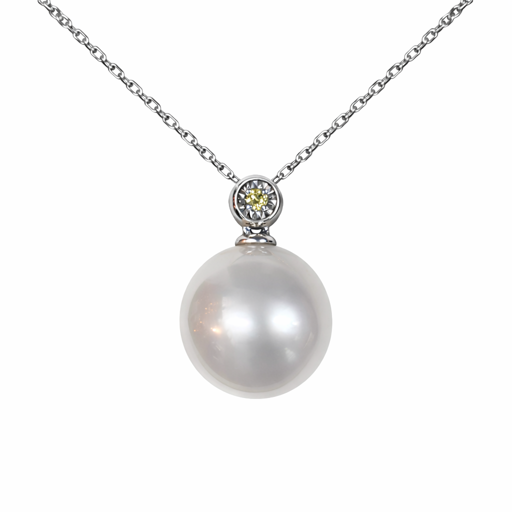 13mm Semi - Round Australian White South Sea Pearl Pendant - 18KT White Gold
