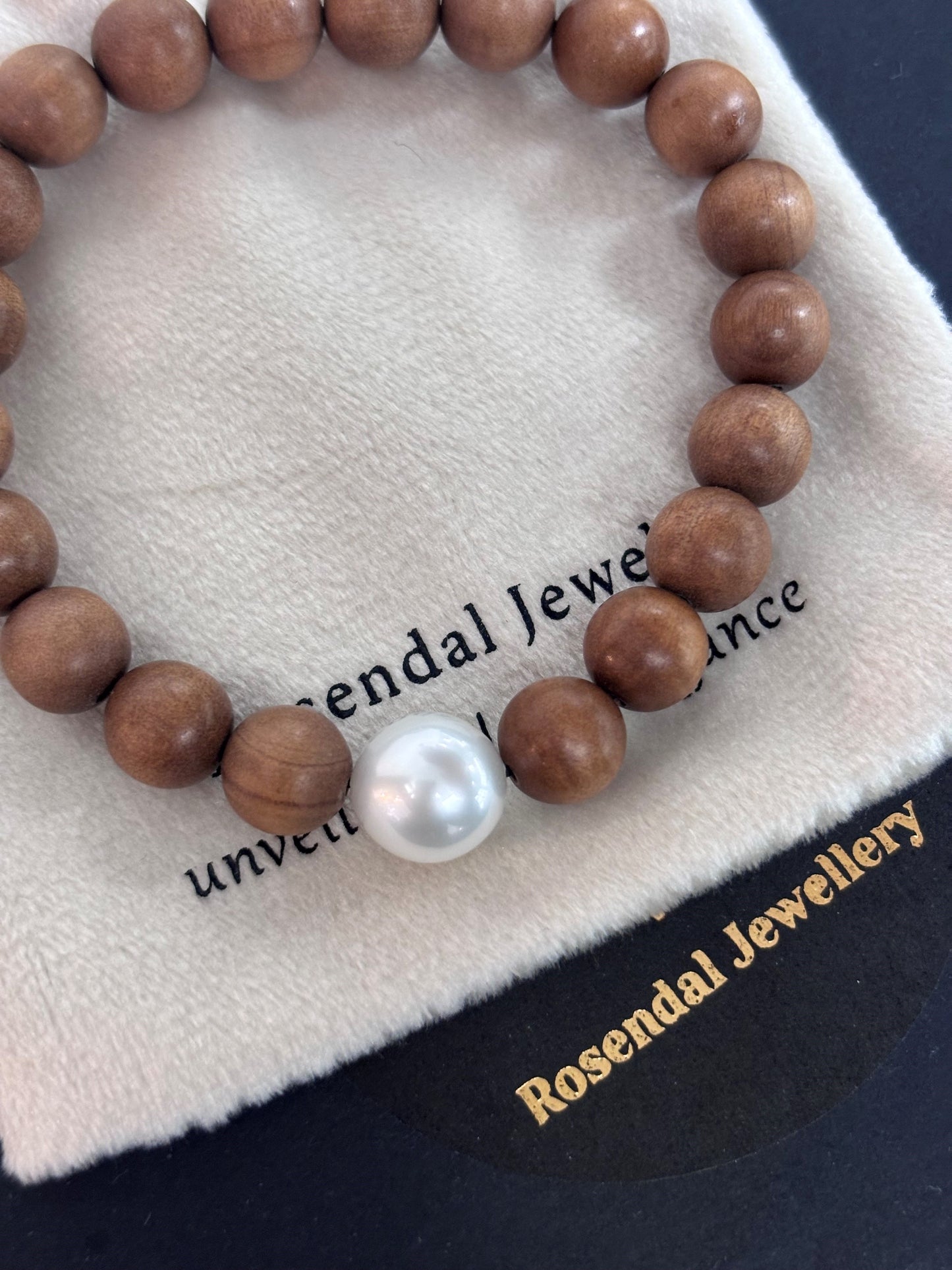 Made to order - Light Sandalwood Bead Bracelet with 10mm Round White South Sea Pearl