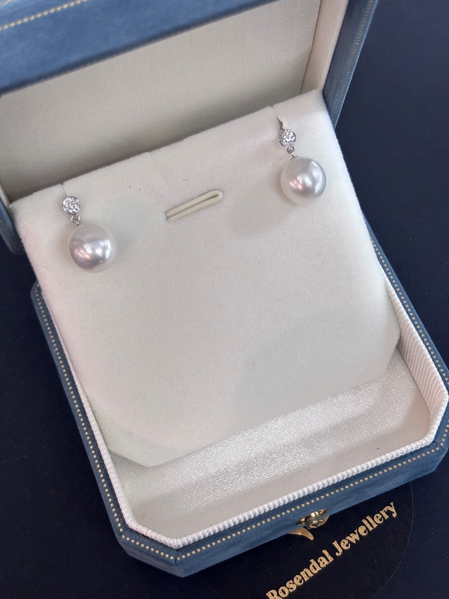 Made to order - 9mm Oval White South Sea Pearl Earrings - 18kt White Gold