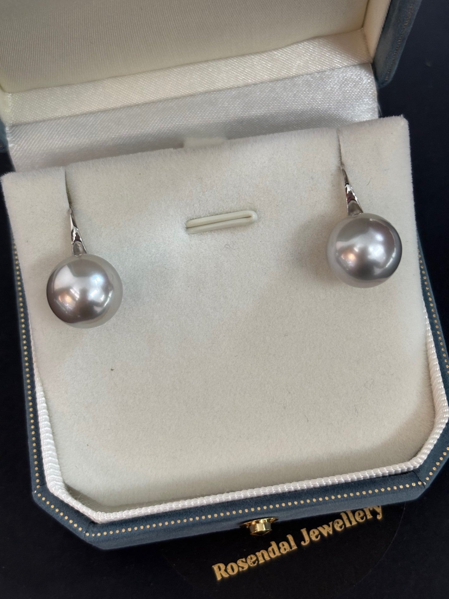 12mm -13mm Round Tahitian Pearl Earrings Silver - 18kt White Gold