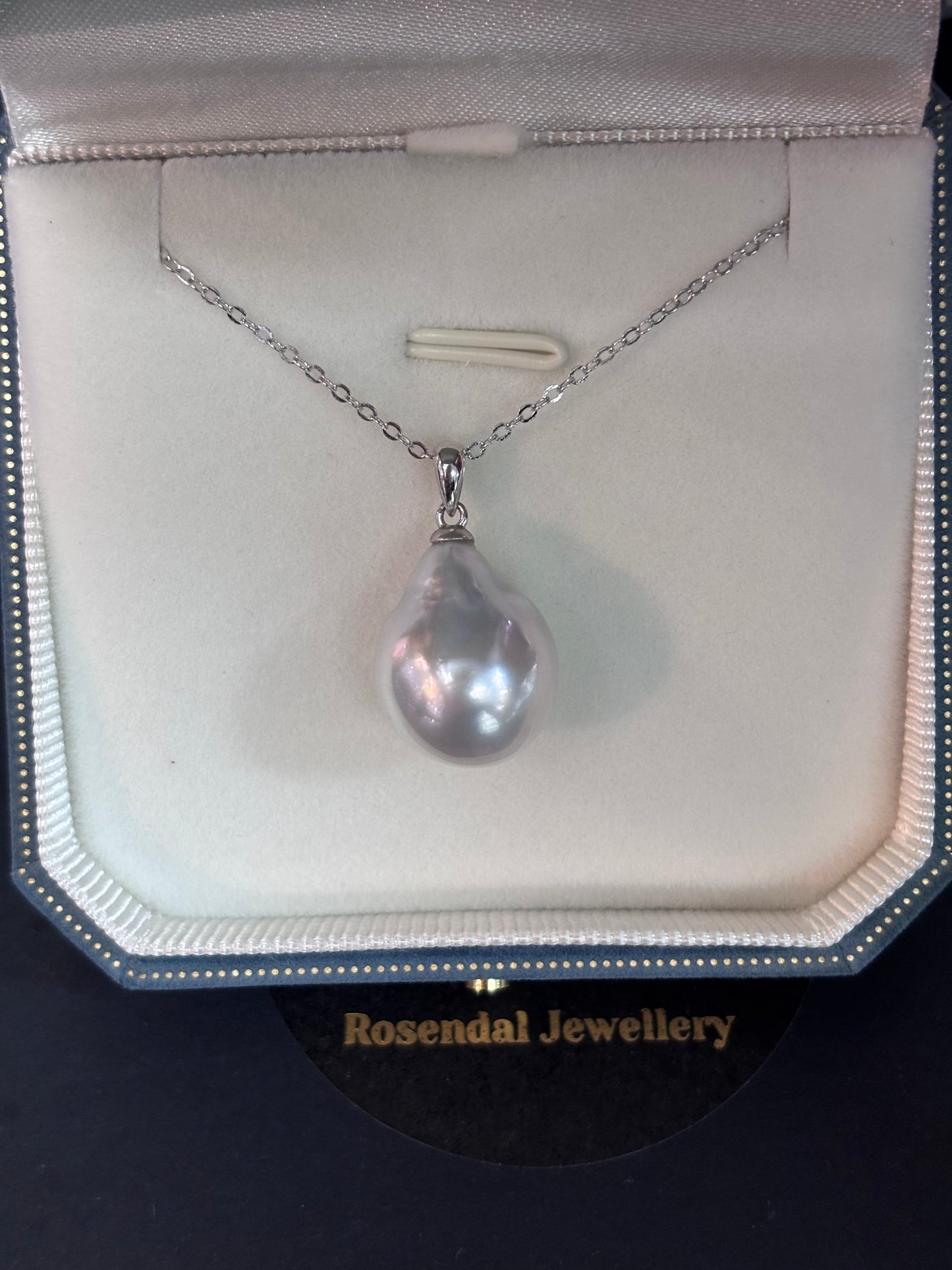 14mm Large White South Pearl Baroque Pendant - 18kt White Gold