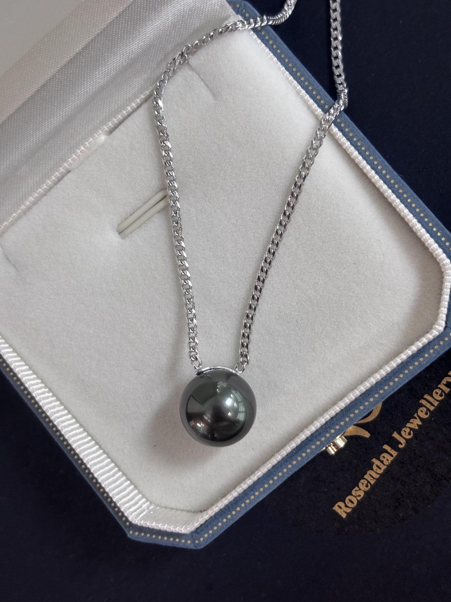 Made to order - 12mm-13mm Dark Round Tahitian Pearl Pendant - 18kt White Gold