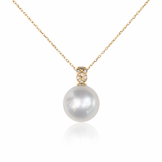 10mm Round Australian White South Sea Pearl Pendant - 18KT Yellow Gold