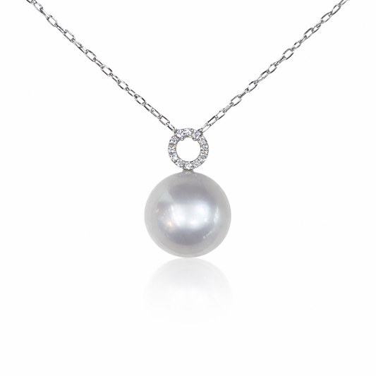 10mm Round Australian White South Pearl Pendant - 18KT White Gold