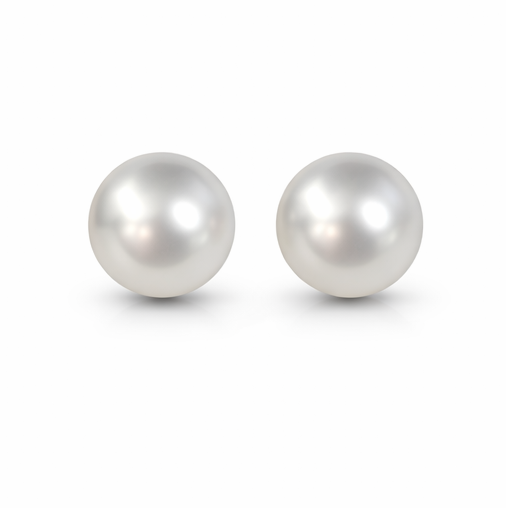 12mm High-Button White South Sea Pearl Studs - 18KT Yellow Gold