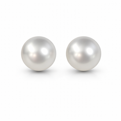 12mm High-Button White South Sea Pearl Studs - 18KT Yellow Gold