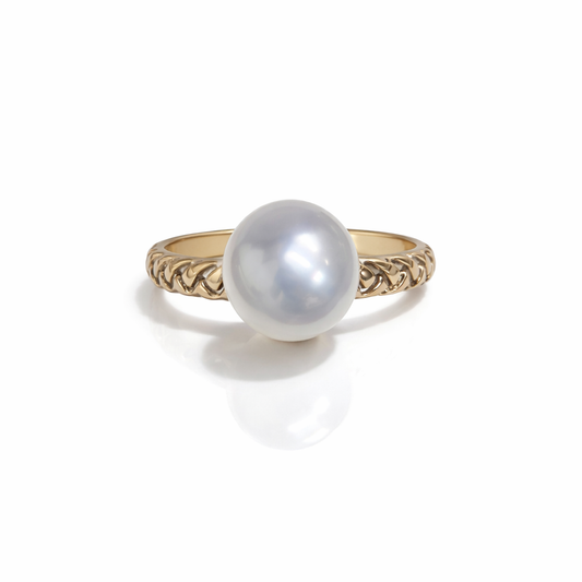 11mm Round White South Sea Pearl Ring - 18KT Yellow Gold