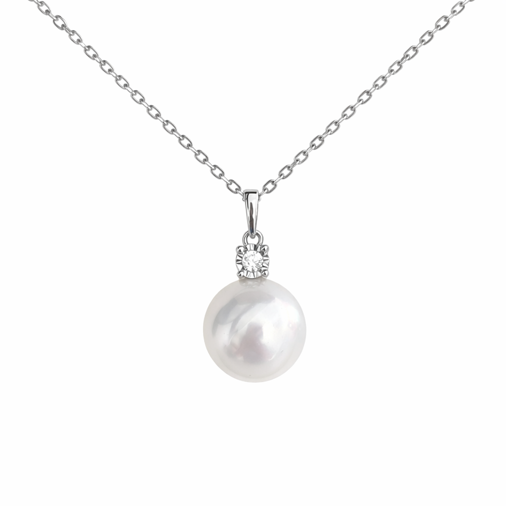 11mm Semi Round Australian White South Sea Pearl Pendant - 18KT White Gold