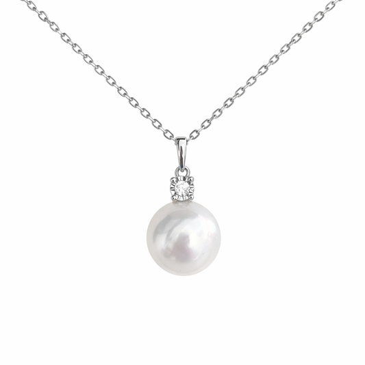 11mm Semi Round Australian White South Sea Pearl Pendant - 18KT White Gold
