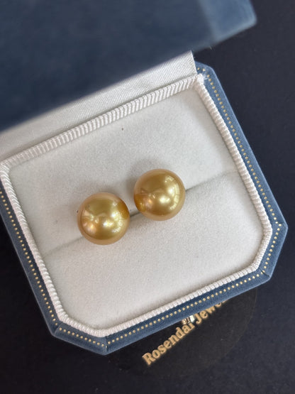 11mm-12mm Round Golden South Sea Pearl Earring Studs - 18kt Yellow Gold