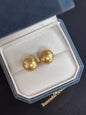 11mm-12mm Round Golden South Sea Pearl Earring Studs - 18kt Yellow Gold