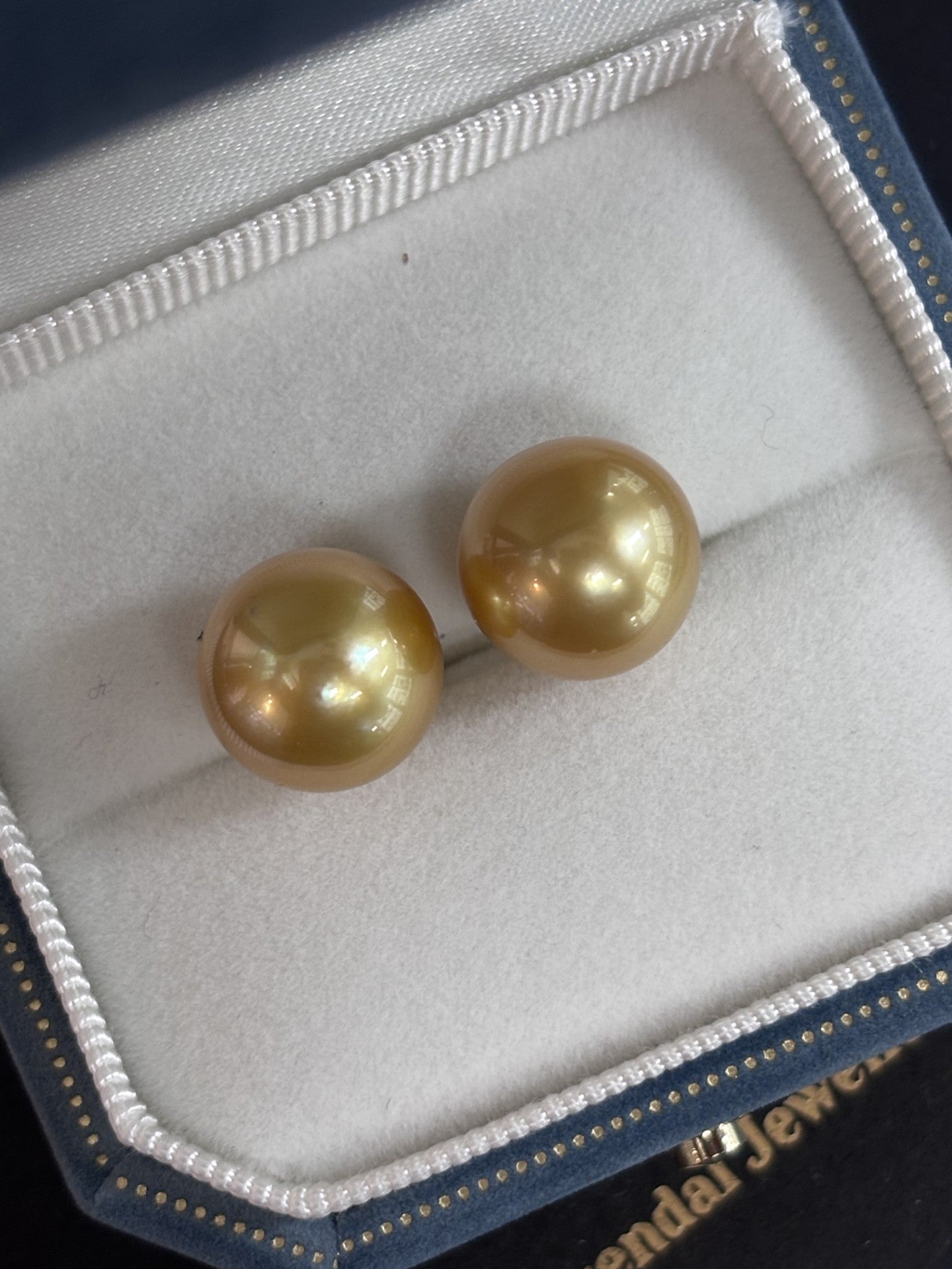 11mm-12mm Round Golden South Sea Pearl Earring Studs - 18kt Yellow Gold