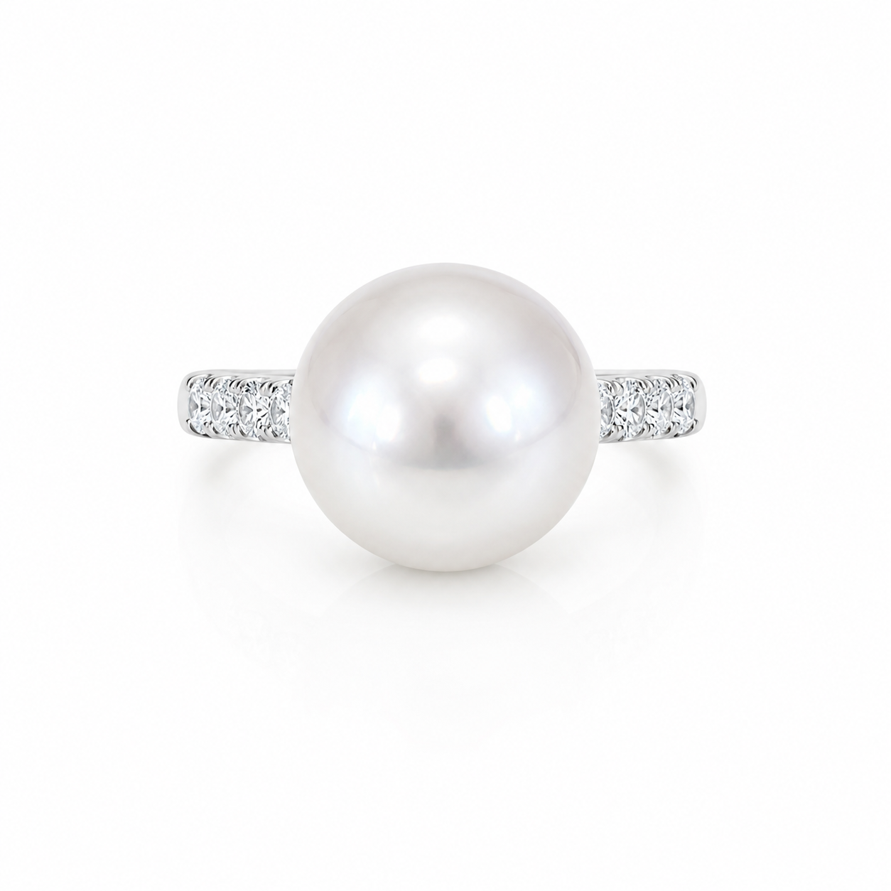 11mm Semi-Round Premium Australian White South Sea Pearl Ring - 14KT White Gold with Lab-Grown Diamonds