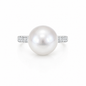 11mm Semi-Round Premium Australian White South Sea Pearl Ring - 14KT White Gold with Lab-Grown Diamonds
