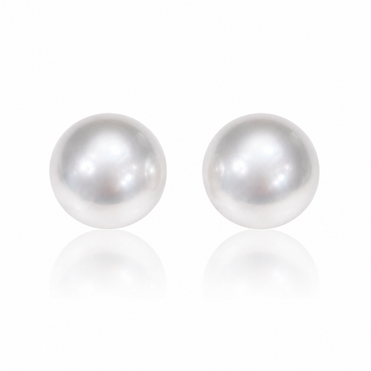 11mm Round Australian White Southsea Pearl Earring Studs - 18KT White Gold