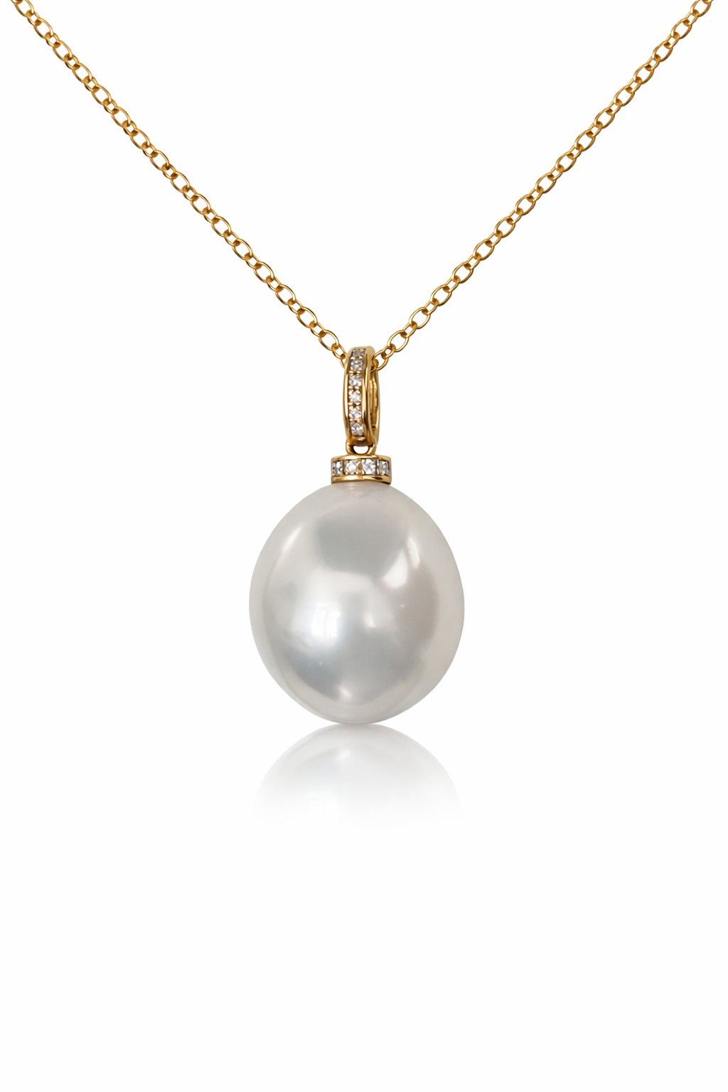 12mm Drop Australian White South Sea Pearl Pendant - 18kt Yellow Gold, Clip-on