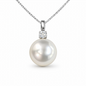 15mm l Semi - Round White South Sea Pearl Pendant (P) - 18KT White Gold, Natural Diamond