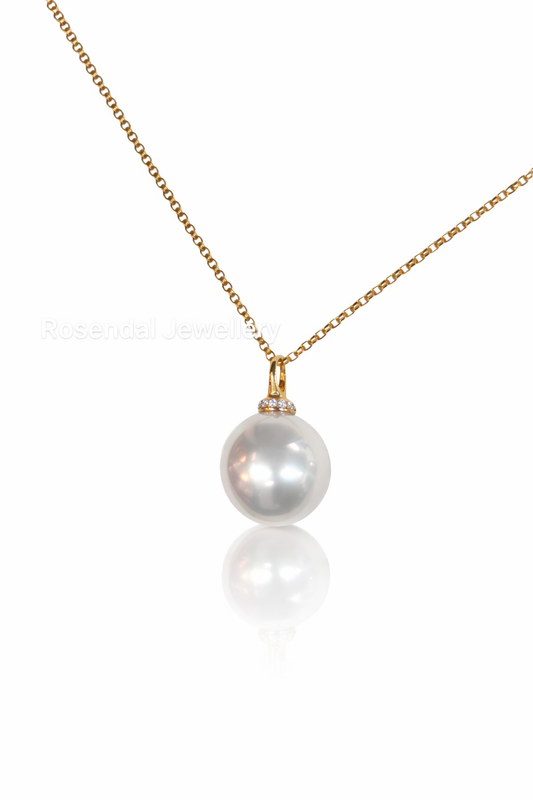 13mm Semi - Round White South Sea Pearl Pendant - 18KT Yellow Gold