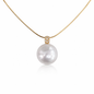 14mm Semi-Round Australian White South Sea Pearl Pendant - 18KT Yellow Gold with Natural Diamond