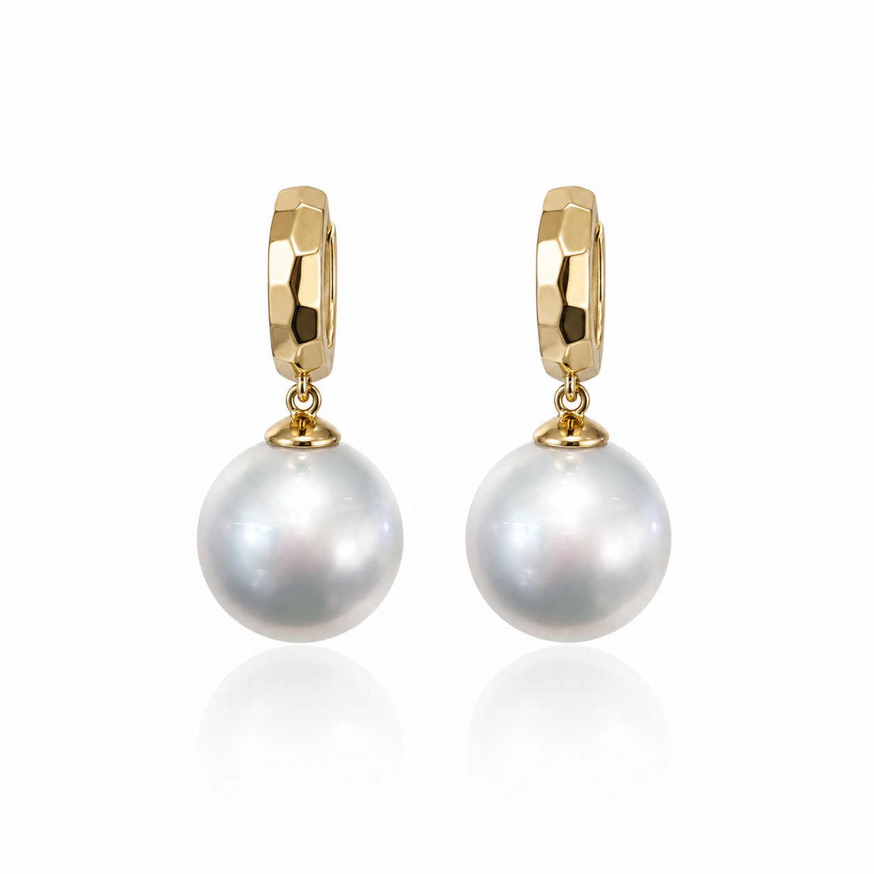 11mm Round Australian White Southsea Pearl Earrings - 18KT Yellow Gold